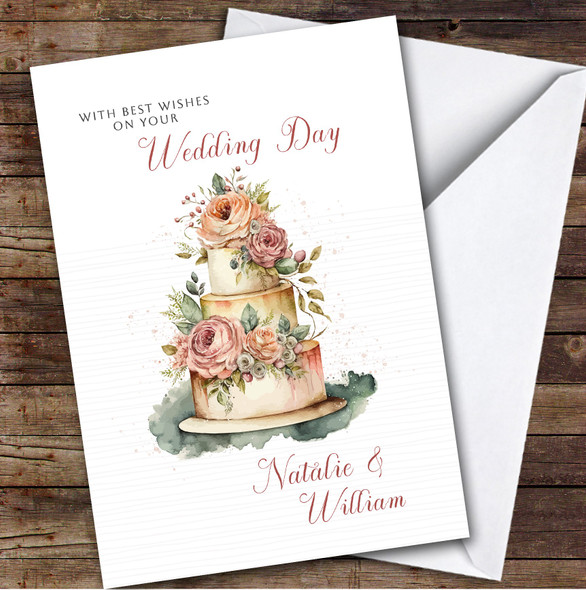 Floral On Your Wedding Day Cake Best Wishes Personalized Greetings Card