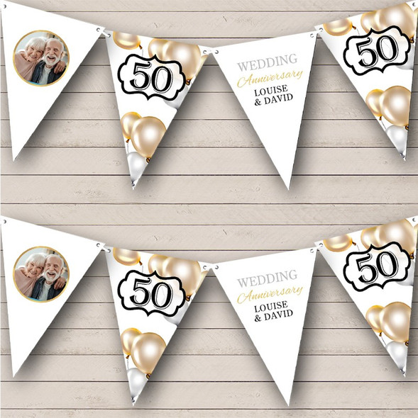 Celebration Gold Balloons Wedding Anniversary Photo Personalized Banner Bunting