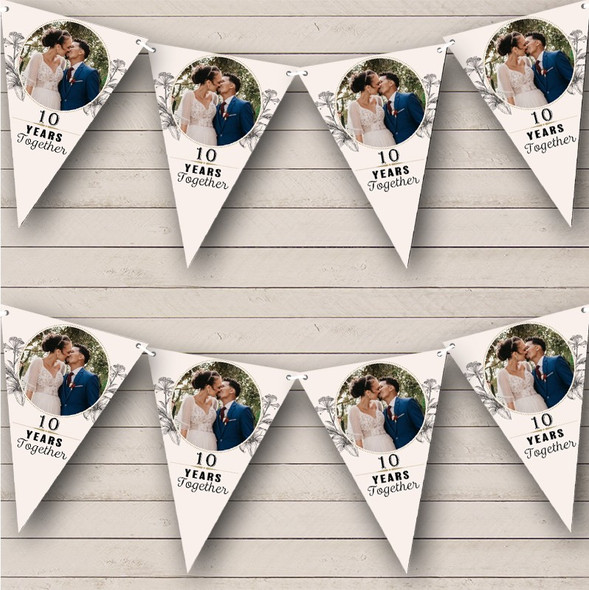 Iris-Lily Vintage Flowers Wedding Anniversary Photo Personalized Banner Bunting