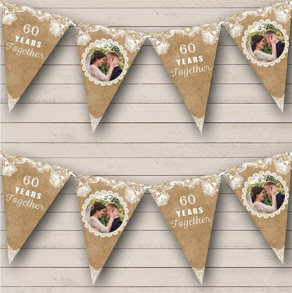 Vintage Shabby Chic Wedding Anniversary Photo 60 Years Personalized Bunting
