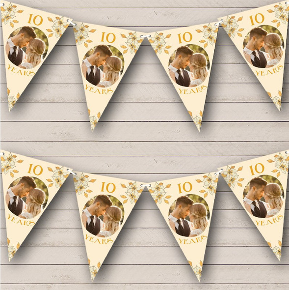 Yellow Flowers Anniversary Photo 10 Years Personalized Party Banner Bunting