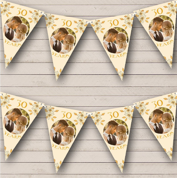 Yellow Flowers Anniversary Photo 30 Years Personalized Party Banner Bunting
