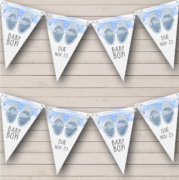 Baby Boy Blue Shoes Watercolor Baby Shower Personalized Party Banner Bunting