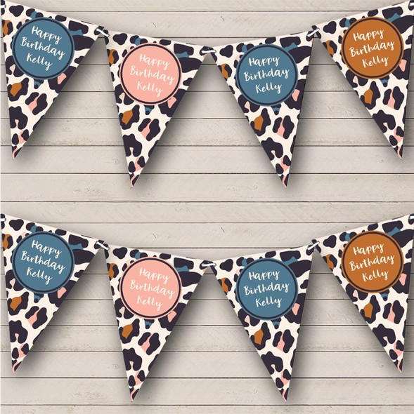 Animal Print Pastel Leopard Pattern Birthday Personalized Party Banner Bunting