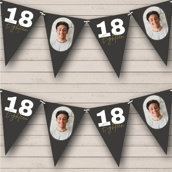 Charcoal Black Birthday Photo Milestone Age Bold 18 Years Personalized Bunting