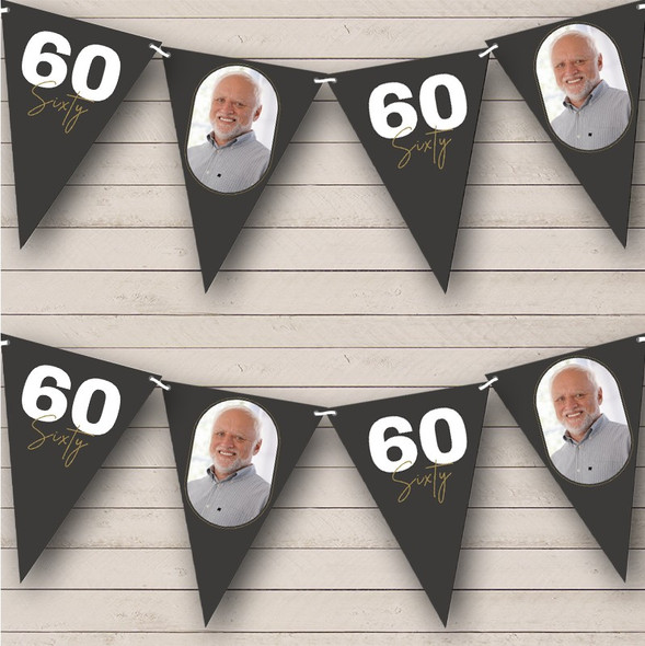 Charcoal Black Birthday Photo Milestone Age Bold 60 Years Personalized Bunting