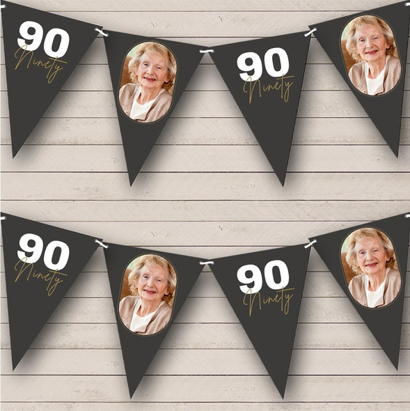 Charcoal Black Birthday Photo Milestone Age Bold 90 Years Personalized Bunting