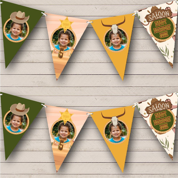 Cowboy Western Theme Photo Boy's Birthday Personalized Party Banner Bunting