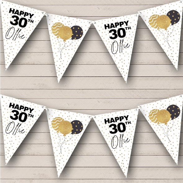 Gold Polka Dots Balloons Milestone Age Birthday 30 Personalized Banner Bunting
