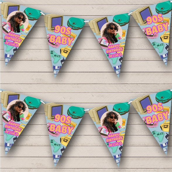 Nostalgia Novelty 90'S Theme Gadgets Birthday Photo Personalized Banner Bunting