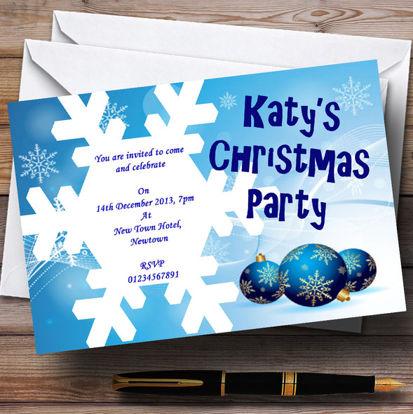 Blue Snowflake Personalized Christmas Party Invitations