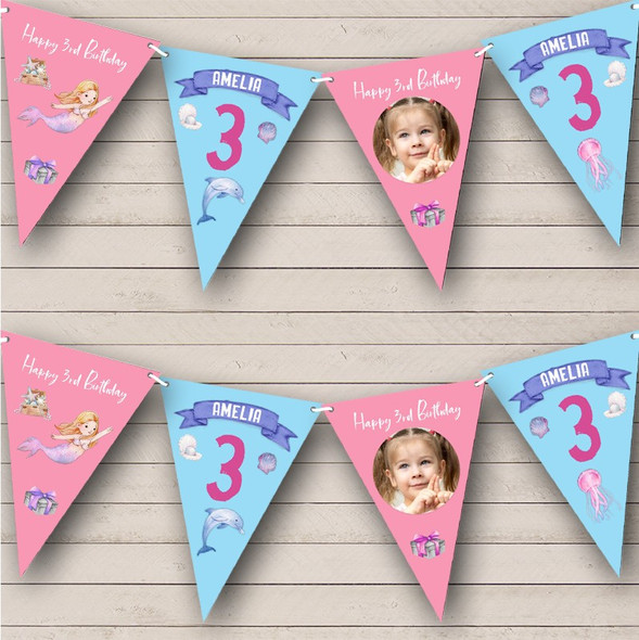 3rd Birthday Girl Kid Mermaid Underwater Photo Any Age Personalized Bunting