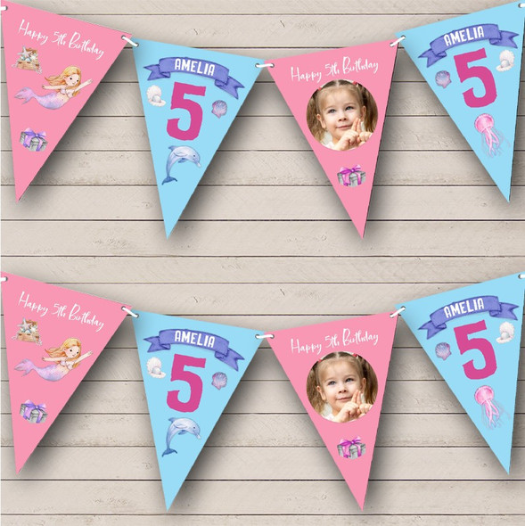 5th Birthday Girl Kid Mermaid Underwater Photo Any Age Personalized Bunting