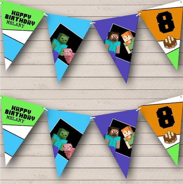 Minecraft Characters Birthday Kids Age Personalized Party Banner Bunting