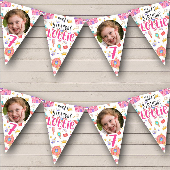 Princess Fairytale Girls Birthday Photo Personalized Party Banner Bunting