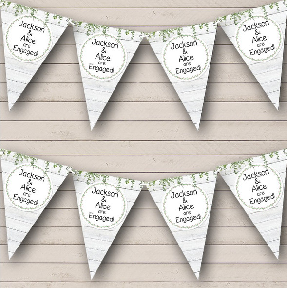 White Wood & Floral Leaves Engagement Personalized Party Banner Bunting