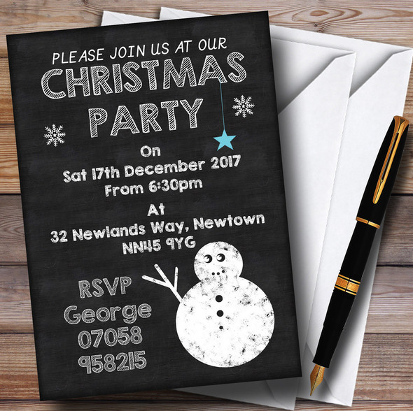 Chalk Style Snowman Personalized Christmas Party Invitations