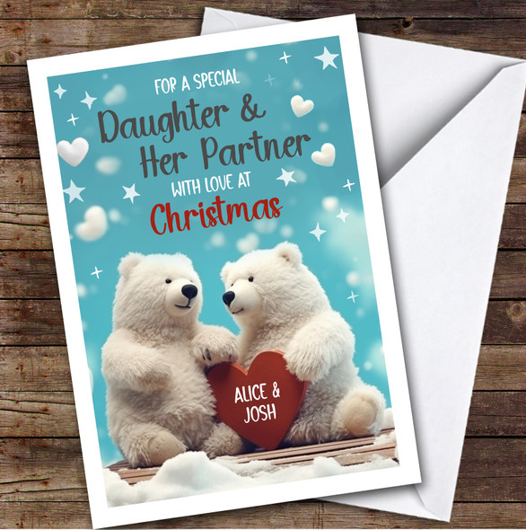 Daughter and Her Partner Polar Bear Couple Custom Personalized Christmas Card