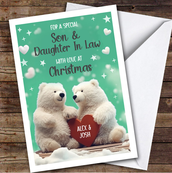 Son & Daughter In Law Polar Bear Couple Custom Personalized Christmas Card