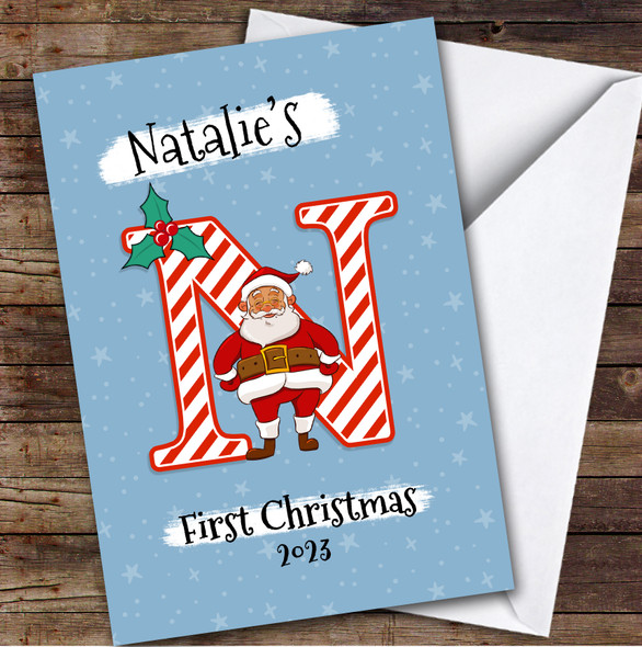 Alphabet 1st First Xmas Santa Letter N Custom Personalized Christmas Card