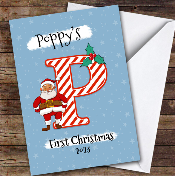 Alphabet 1st First Xmas Santa Letter P Custom Personalized Christmas Card