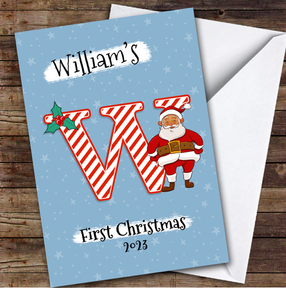 Alphabet 1st First Xmas Santa Letter W Custom Personalized Christmas Card