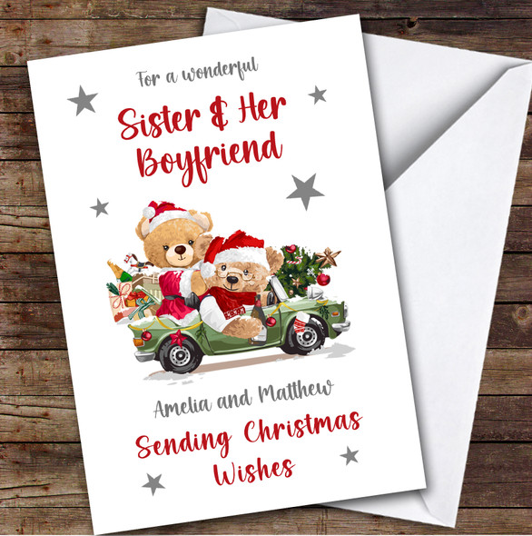 Sister and Her Boyfriend Bear Car Custom Greeting Personalized Christmas Card