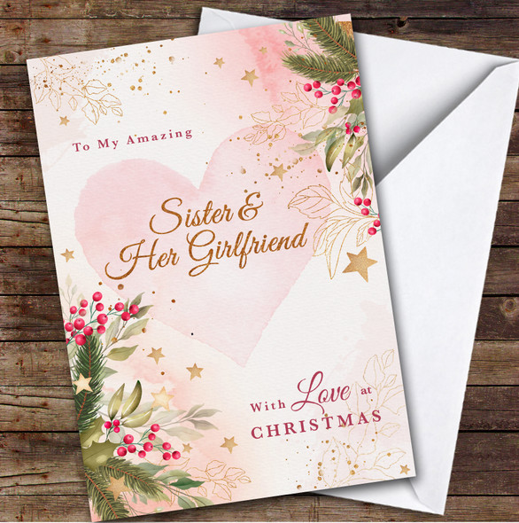 Sister Her Girlfriend Gold Floral Custom Greeting Personalized Christmas Card