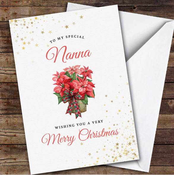 Nanna Red Poinsettia Flower Custom Greeting Personalized Christmas Card