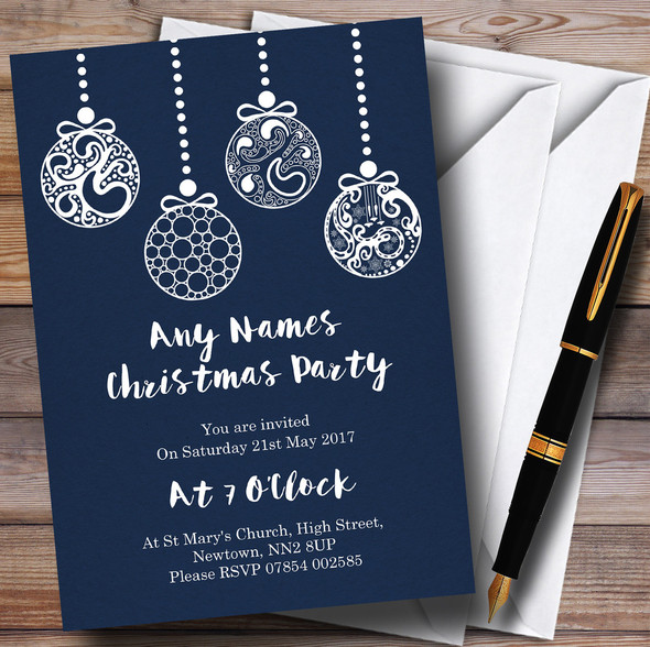 Blue Baubles Personalized Christmas Party Invitations