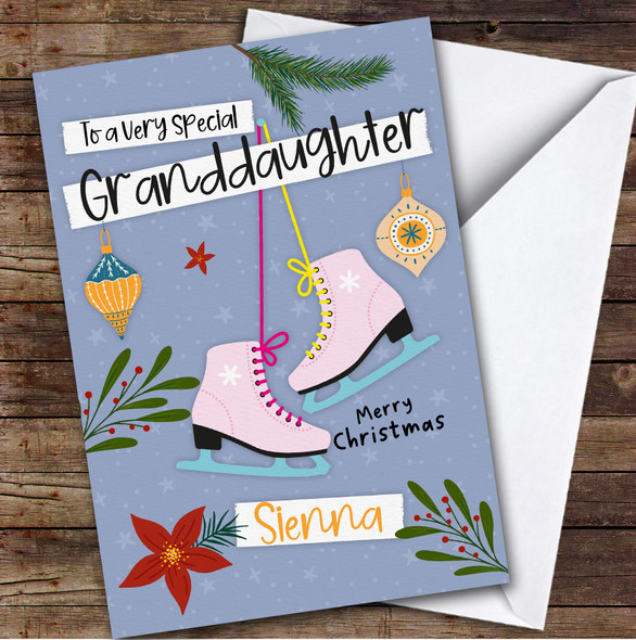 Granddaughter Ice Skates Custom Greeting Personalized Christmas Card