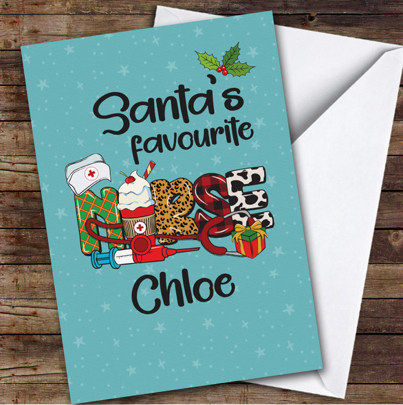 Santa's Favourite Nurse Custom Greeting Personalized Christmas Card