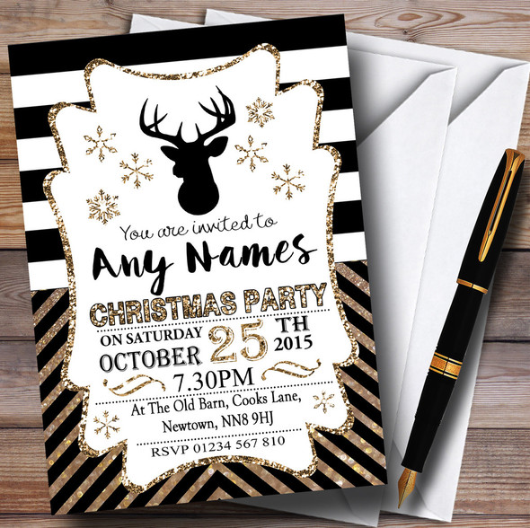 Bronze Chevrons Personalized Christmas Party Invitations