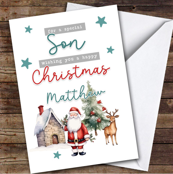 Son Santa Scene Custom Greeting Personalized Christmas Card