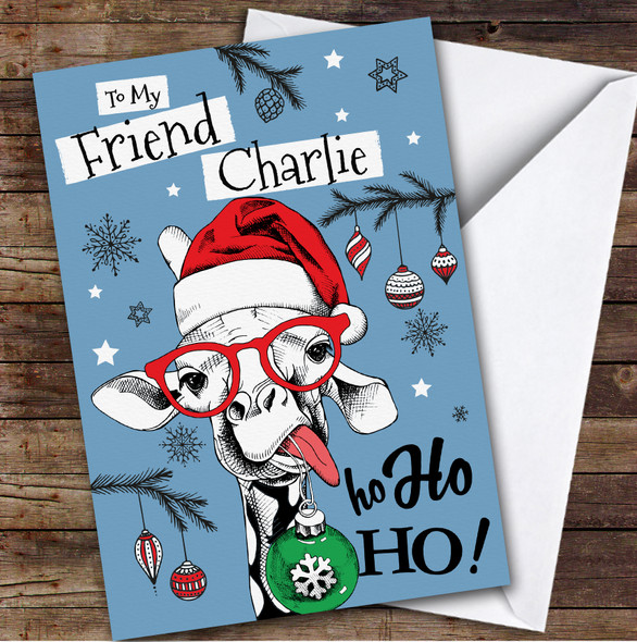 Friend Giraffe Custom Greeting Personalized Christmas Card