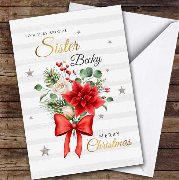 Sister Floral Custom Greeting Personalized Christmas Card