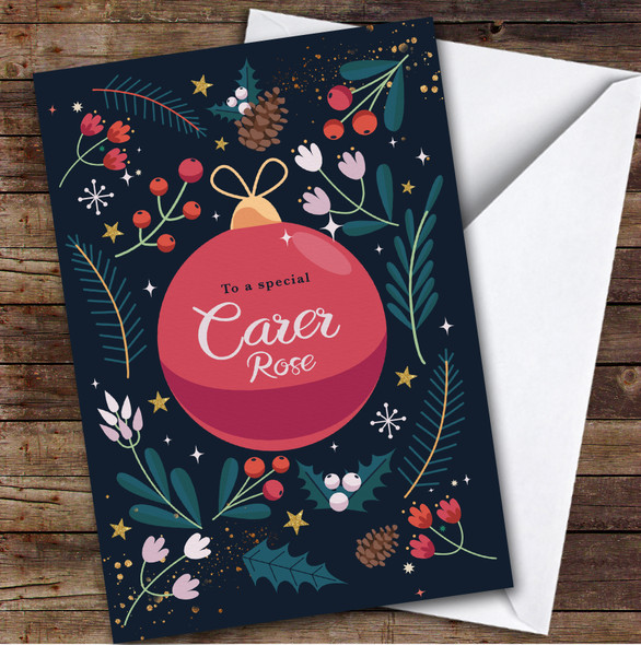 Carer Bauble Custom Greeting Personalized Christmas Card