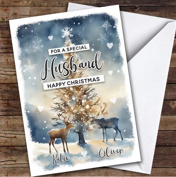 Husband Deer Custom Greeting Personalized Christmas Card