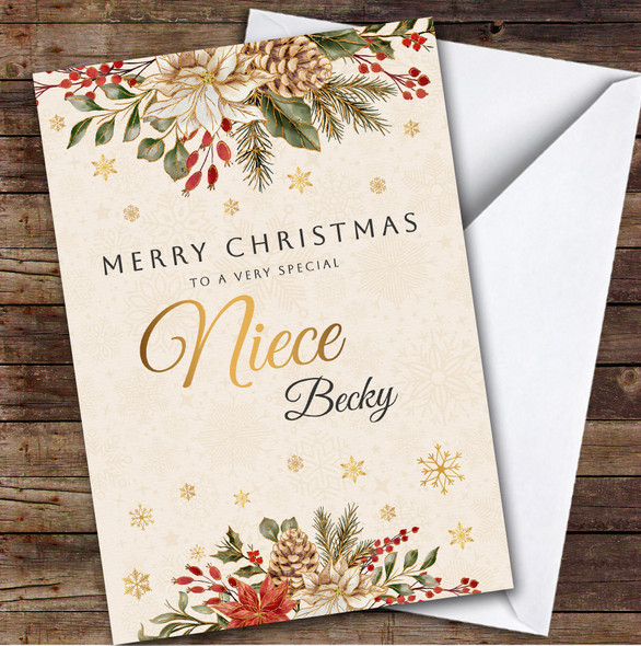 Niece Floral Custom Greeting Personalized Christmas Card