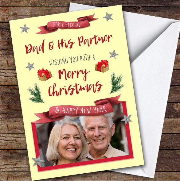 Dad & His Partner Merry Gift Photo Custom Greeting Personalized Christmas Card