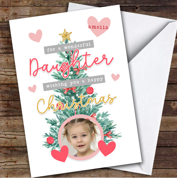 Daughter Tree Photo Custom Greeting Personalized Christmas Card
