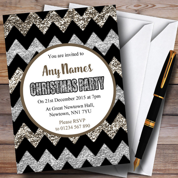 Chevrons Bronze & Silver Personalized Christmas Party Invitations