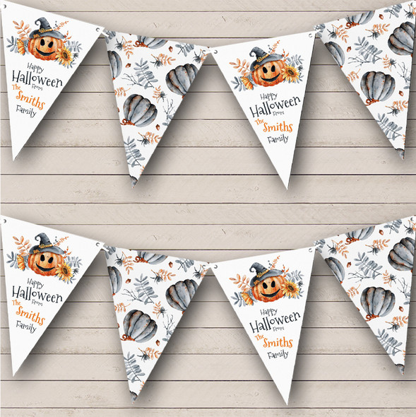 Floral Watercolor Pumpkin Personalized Decor Flag Banner Halloween Party Bunting
