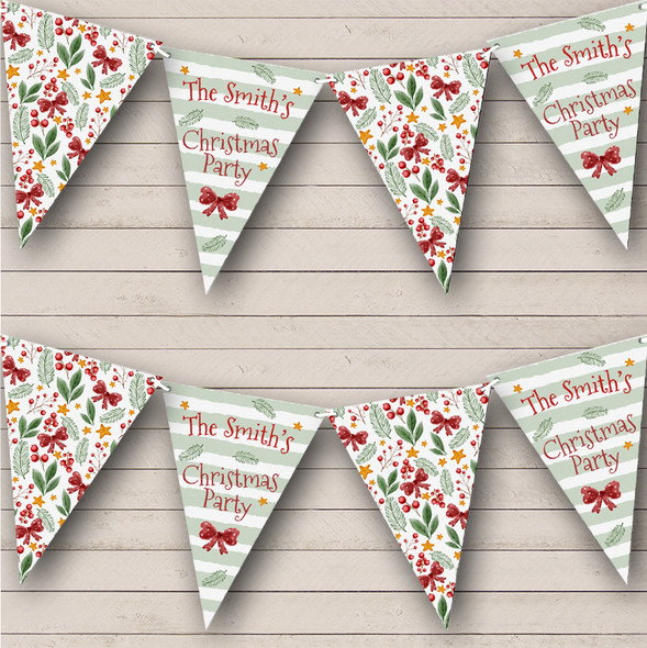 Green Red Watercolor Christmas Floral Personalized Christmas Decoration Bunting