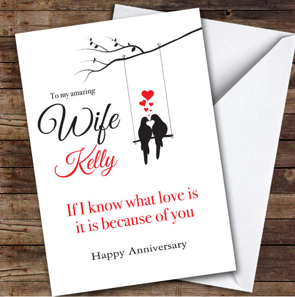 Personalized Love Birds Romantic Know What Love Is Wife Happy Anniversary Card