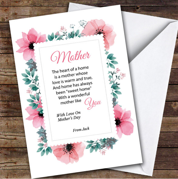 Personalized Mother Poem Pink Floral Mother's Day Card