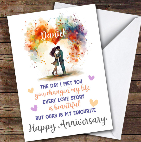 Personalized Our Love Story Poem Watercolor Couple Happy Anniversary Card