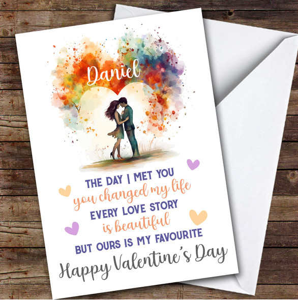 Personalized Our Love Story Poem Watercolor Couple Happy Valentine's Day Card
