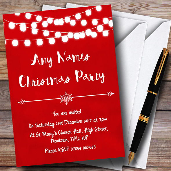 Deep Red Lights Personalized Christmas Party Invitations