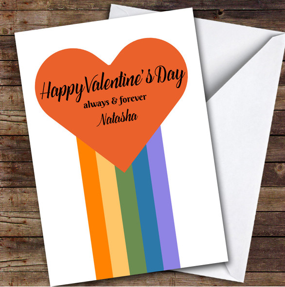 Personalized Red Heart & Rainbow Always & Forever Happy Valentine's Day Card